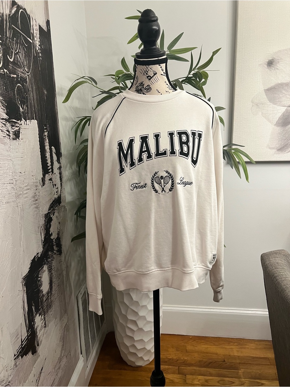 Malibu Crewneck Sweatshirt - Cream with Black Lettering